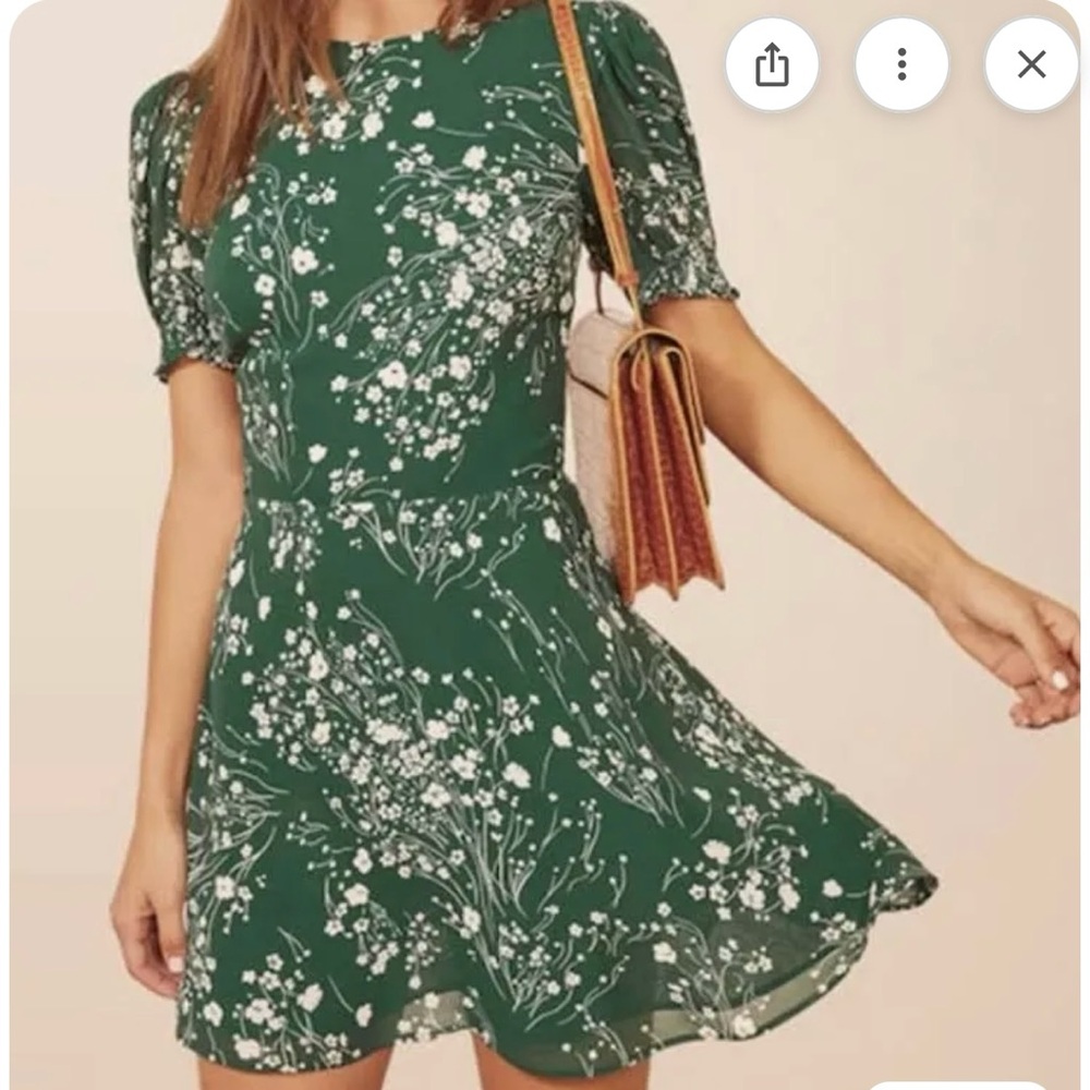 Reformation Green Floral Mini Dress